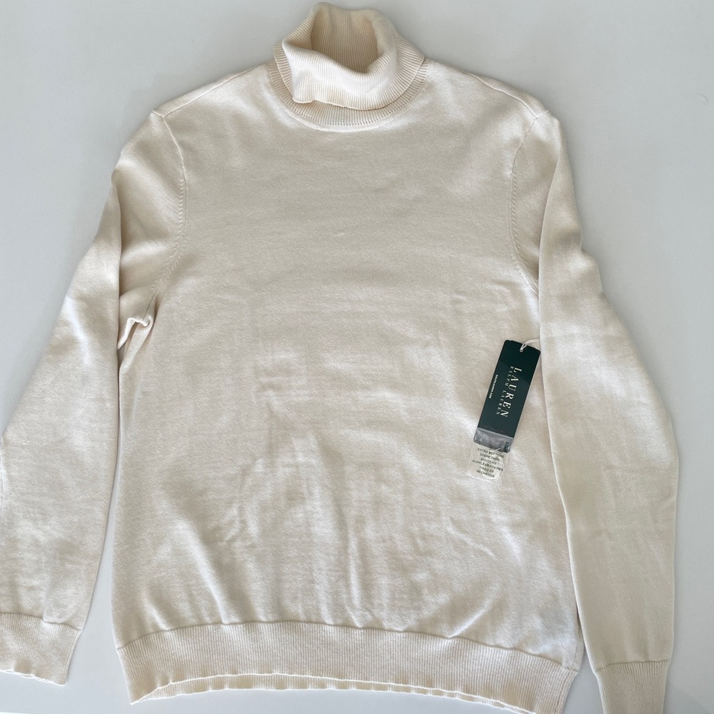 NWT Lauren Ralph Lauren Cream Cotton Turtleneck